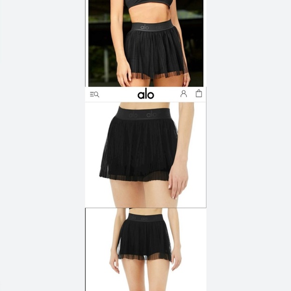 ALO Mesh Flirty Tennis Skirt Black w/ Mesh Pleated Overlay 😍 NWOT Women - Picture 4 of 7